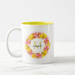 Artistic Watercolor Poppy Wreath Monogram Zweifarbige Tasse