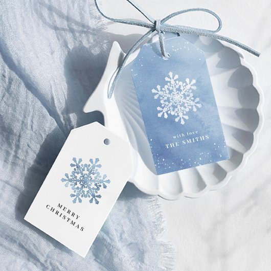 Artistic Watercolor Snowflake Blau Weihnachten Geschenkanhänger