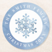 Artistic Watercolor Snowflake Blauer Weihnachten Runder Pappuntersetzer (Vorderseite)