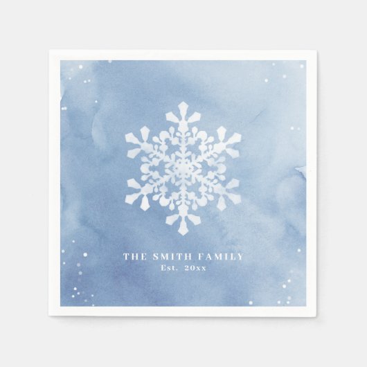Artistic Watercolor Snowflake Blauer Weihnachten Serviette (Vorderseite)