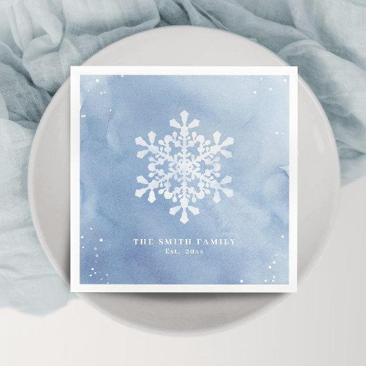 Artistic Watercolor Snowflake Blauer Weihnachten Serviette