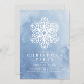 Artistic Watercolor Snowflake Blue Christmas Party Einladung (Vorne/Hinten)