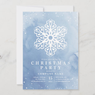 Artistic Watercolor Snowflake Blue Christmas Party Einladung