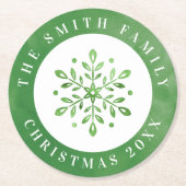 Artistic Watercolor Snowflake Grüne Weihnachten Runder Pappuntersetzer (Vorderseite)