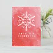 Artistic Watercolor Snowflake Rote Weihnachtskarte Einladung (Stehend Vorderseite)