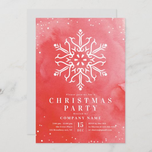 Artistic Watercolor Snowflake Rotes Weihnachtsfest Einladung (Vorne/Hinten)