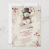 Artistic Watercolor Snowman Beige Floral Einladung (Rückseite)