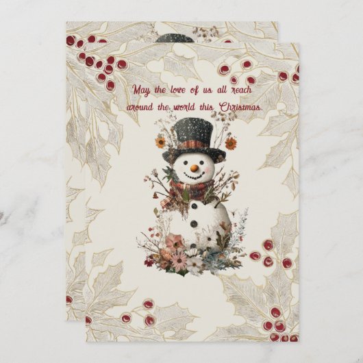 Artistic Watercolor Snowman Beige Floral Einladung (Vorne/Hinten)