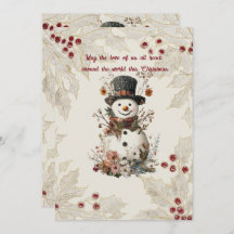 Artistic Watercolor Snowman Beige Floral