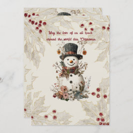 Artistic Watercolor Snowman Beige Floral Einladung