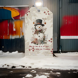 Artistic Watercolor Snowman Beige Floral Geschenkanhänger