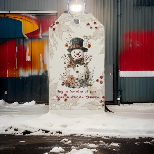 Artistic Watercolor Snowman Beige Floral Geschenkanhänger