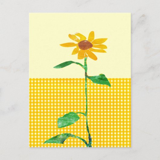 Artistic Watercolor Sonnenblume Gingham Patterns Postkarte (Vorderseite)