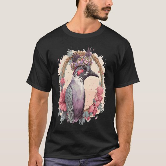 Artistic Watercolor Woodpecker Bird Blume Crop P T-Shirt (Vorderseite)