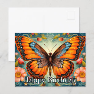 Artistic Whimsical Butterfly Happy Birthday Feiertagspostkarte