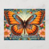 Artistic Whimsical Butterfly Happy Birthday Feiertagspostkarte (Vorderseite)