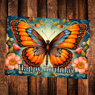 Artistic Whimsical Butterfly Happy Birthday Karte