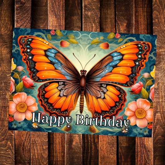 Artistic Whimsical Butterfly Happy Birthday Karte