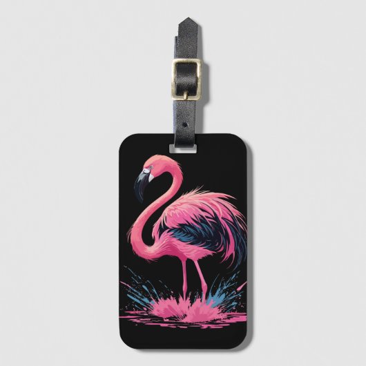 Artistic Whimsical Pink Flamingo Color Splash Gepäckanhänger (Vorderseite Vertikal)