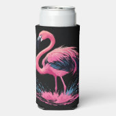 Artistic Whimsical Pink Flamingo Splash | Schwarz Selters Dosenkühler (Seltzer Rückseite)