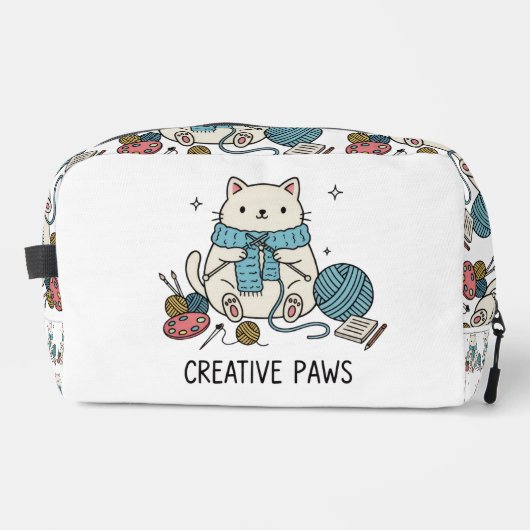 Artistic White Kitten Knitting Accessories Design Waschbeutel (Vorderseite)