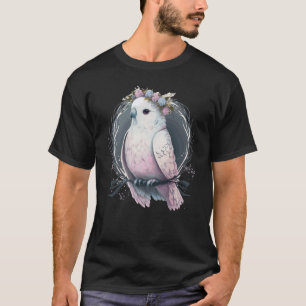 Artistic White Parakeet Budgie Bird Blume Crown P T-Shirt