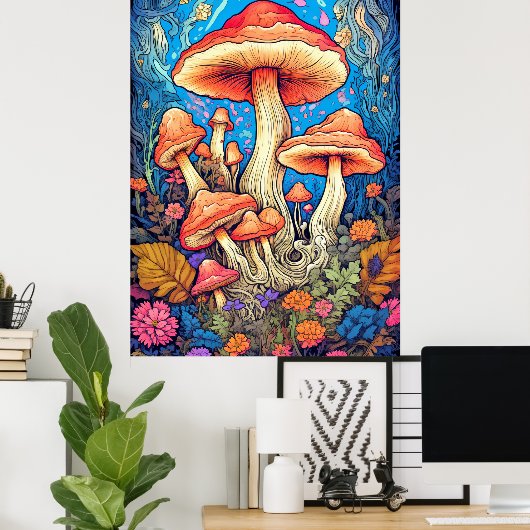 Artistic Wild Psychedelic Mushroom Art Poster (Heimbüro)