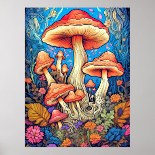 Artistic Wild Psychedelic Mushroom Art Poster