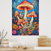 Artistic Wild Psychedelic Mushroom Art Poster (Küche)