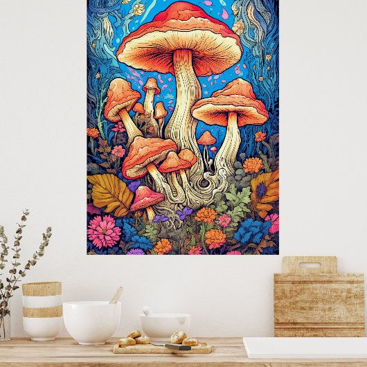 Artistic Wild Psychedelic Mushroom Art Poster (Küche)