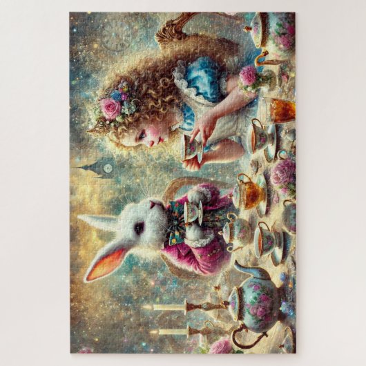 Artistic Wonderland Tea Party Alice & Rabbit Puzzle (Vertikal)