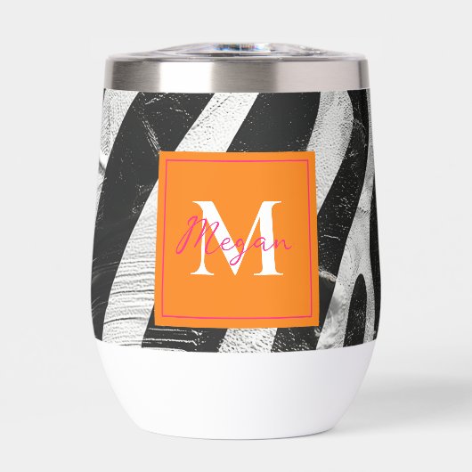 Artistisch Zebra Streifen Orange & Hot Pink Monogr (Vorderseite)