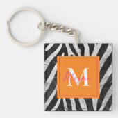 Artistisch Zebra Streifen Orange & Hot Pink Monogr Schlüsselanhänger (Vorderseite)