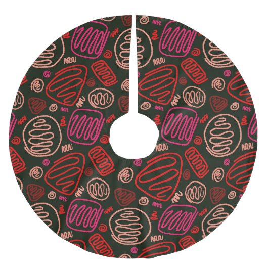 Artistisch Zeichnend Muster in Rot einer Linie Polyester Weihnachtsbaumdecke (Vorderseite)