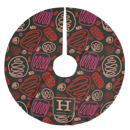 Artistisch Zeichnend Muster-Monogramm mit einer ro Polyester Weihnachtsbaumdecke (Vorderseite)