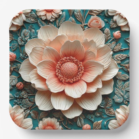 Artistische 3D-Blumenanordnung Pappteller (Vorderseite)