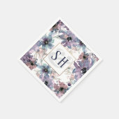 Artistische Lila Aquarellfarben-Blume, Monogramm Serviette (Ecke)