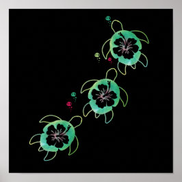Artistische Meeresschildkröten Hibiskus Blume Wine Poster