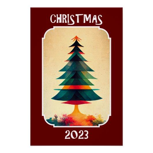Artistische Pine Tree | Frohe Weihnachten 2023 Poster (Vorderseite)
