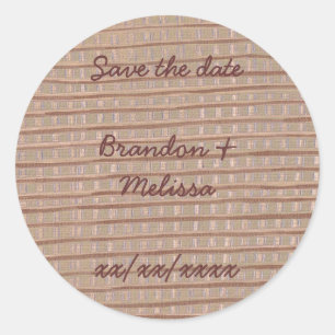 Artistische rustikale Tan Burlap-Save the Date Auf Runder Aufkleber
