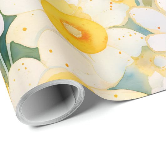 Artistische Wildblumen Gelb Orange White Happy Fun Geschenkpapier (Rolleneckpunkt)