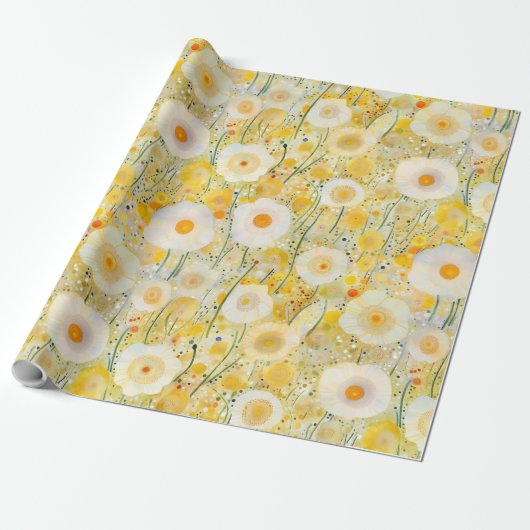 Artistische Wildblumen Gelb Orange White Happy Fun Geschenkpapier (Ungerollt)