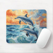 Artistische Zwei-Springer-Delphine Sonnenuntergang Mousepad (Mit Mouse)
