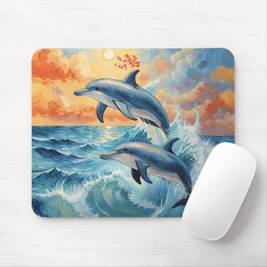 Artistische Zwei-Springer-Delphine Sonnenuntergang Mousepad (Mit Mouse)