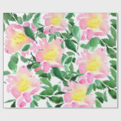 Artistisches rosa, grünes, florales Wasserfarbmust Geschenkpapier (Flach)