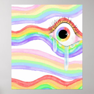Artistisches Trippy-Rainbow-Auge mit Träne Poster