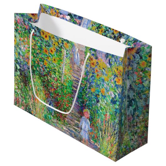 Artist's Garden, Monet Große Geschenktasche Geschenktüte (Vorderseite Schrägansicht)