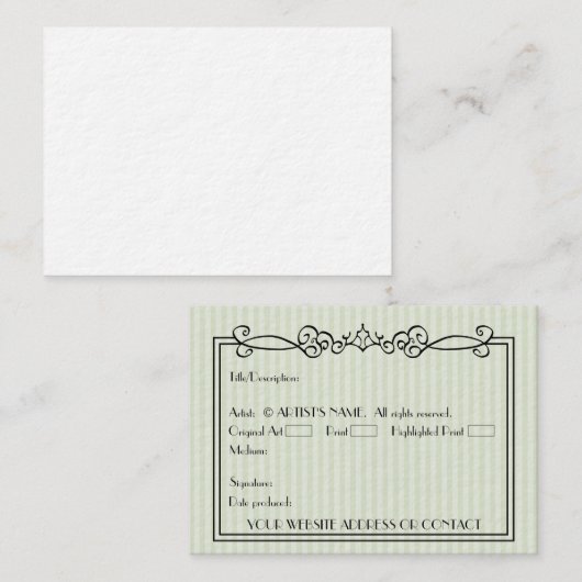 Artists leere ACEO Miniaturkunstkarten mit COA Visitenkarte (Vorne/Hinten)