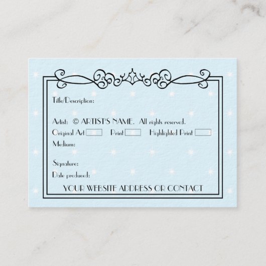 Artists leere ACEO Miniaturkunstkarten mit COA Visitenkarte (Rückseite)