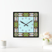 Arts and Crafts Glass Style Wall Clock Quadratische Wanduhr (Zuhause)